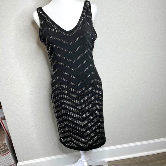 Carmen NEW Black Stretchy Bodycon Rhinestone Embellished Mini Dress Size Medium - Picture 1 of 8